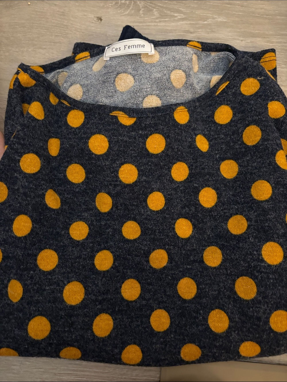 Ces Femme Charcoal Sweater with Mustard Polka Dots